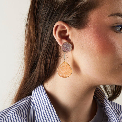 Boucles d'oreilles Boucles d'oreilles Agates sculptées blanches et orange 58 Facettes