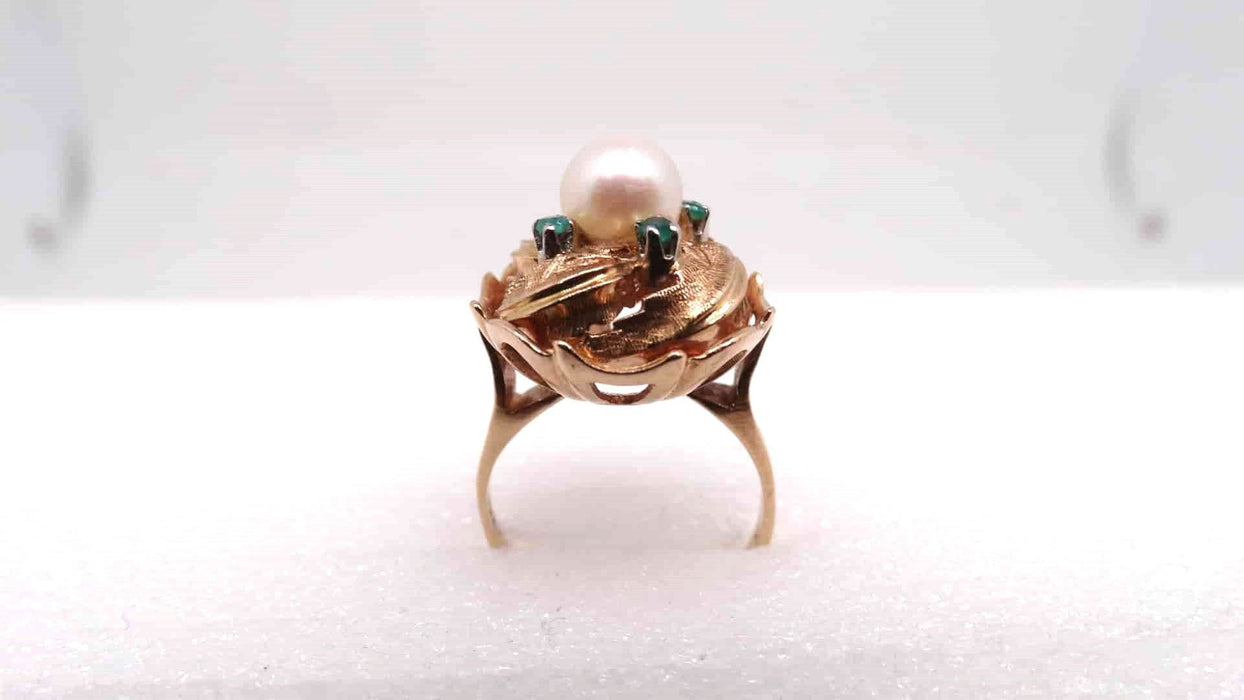 Bague 54 Bague Or Perle fine Emeraudes 58 Facettes 11898