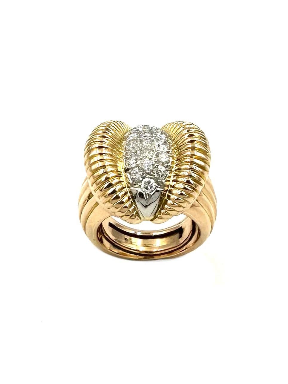 Bague Vintage Or 18K Et Platine Avec Diamants Et Pierres Rouges - Taille 55