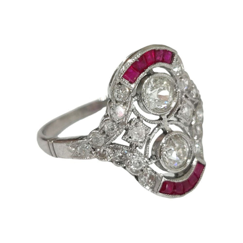 Bague 56 Bague Art-Déco Platine Rubis Diamants 58 Facettes 1-1497/2
