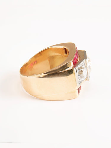 Bague 52 Bague Rétro en or jaune et platine, diamants et rubis 58 Facettes