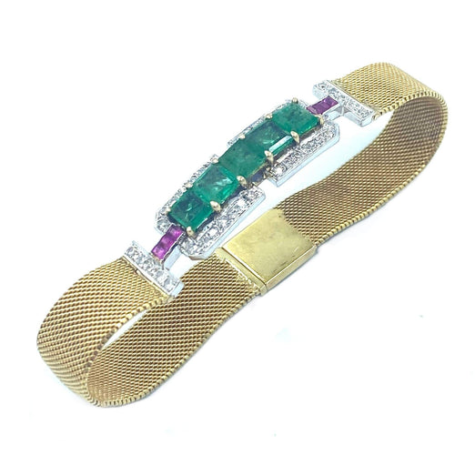 Bracelet Bracelet vintage 2 ors, émeraudes et diamants 58 Facettes