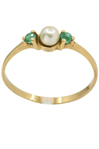 Bague 55 BAGUE PERLE ET ÉMERAUDES 58 Facettes 043651