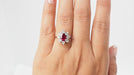Ring 56 White gold ruby ​​oval diamond entourage ring 58 Facettes 32327
