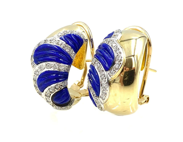 Boucles d'oreilles Boucles d’oreilles or jaune, lapis et diamants 58 Facettes