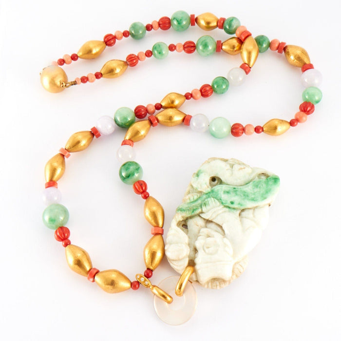 Collier Sautoir en or corail et jade 58 Facettes 0003