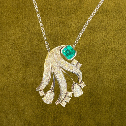 Pendentif Pendentif Broche Or blanc Platine Emeraude Diamants 58 Facettes BRCH-PD-PWGDEM