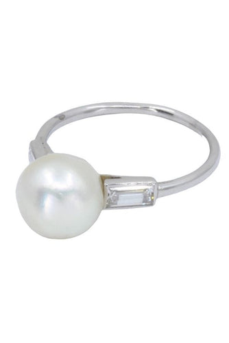 Bague BAGUE PERLE ET DIAMANTS BAGUETTES 58 Facettes 059851