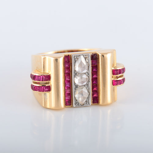 Bague 52 Bague Tank Diamants et pierres rouges 58 Facettes