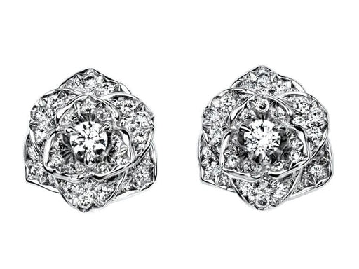 Boucles d'oreilles PIAGET - Boucles d'oreilles "Rose" Or Blanc & Diamants 58 Facettes G38U0048