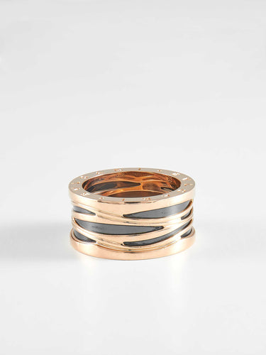Bague 65 Bulgari - Bague B.zero1 Design Legend en or rose et céramique noire 58 Facettes