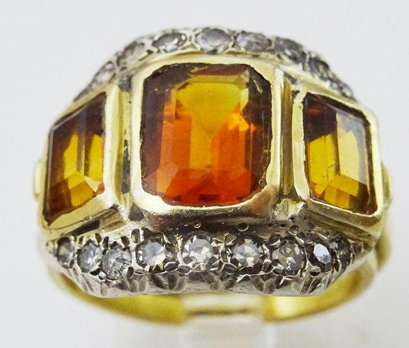 Bague Bague vintage citrines et diamants en or et argent 58 Facettes