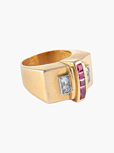 Bague Bague Tank Diamants et pierres rouges 58 Facettes