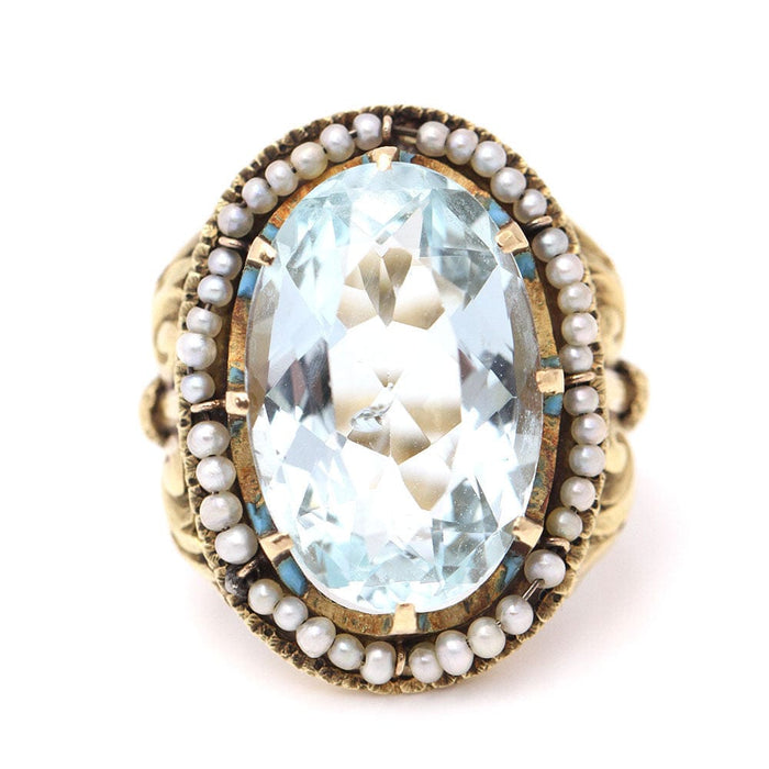 Bague 50 Bague style vintage en or 18 carats avec saphir et perles 58 Facettes E360223B
