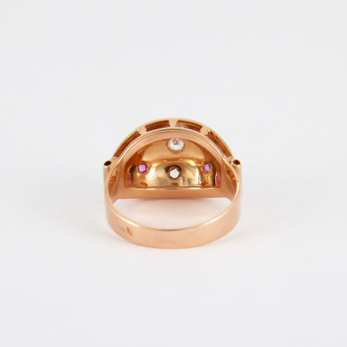 Bague 54 Bague boule, rubis, diamants, or jaune 58 Facettes