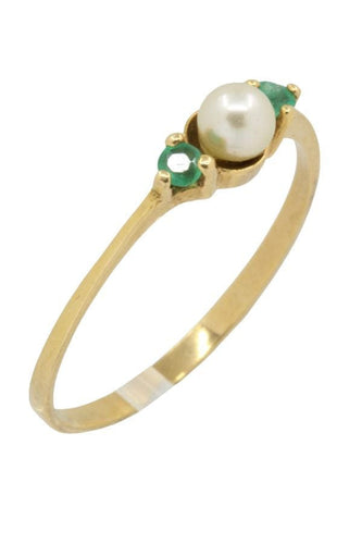 Bague 55 BAGUE PERLE ET ÉMERAUDES 58 Facettes 043651