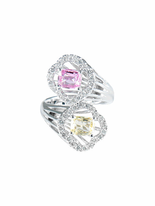 Bague 52 Bague Toi & Moi Saphirs rose et jaune 58 Facettes