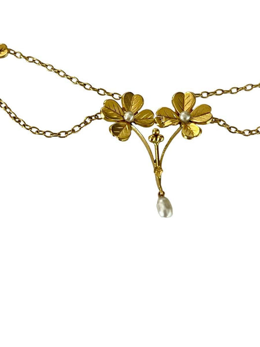 Collier Collier Art Nouveau Draperie Trèfles à Quatre Feuilles 58 Facettes