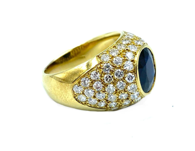 Bague Bague joncs or jaune, saphir et diamants 58 Facettes