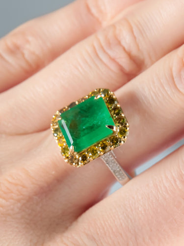 Bague 52 Bague Emeraude Diamants jaunes 58 Facettes