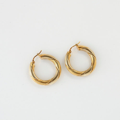 Boucles d'oreilles Créoles 2 ors torsadées striées 58 Facettes