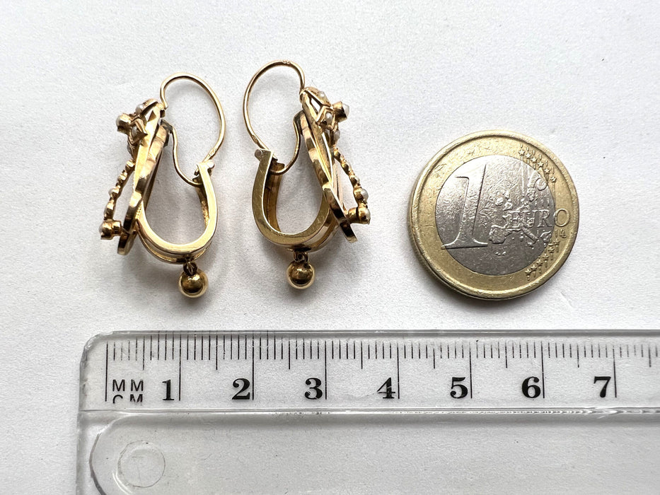 Boucles d'oreilles Boucles d'oreilles poissardes Napoléon III en or rose & perles 58 Facettes 24/10-31