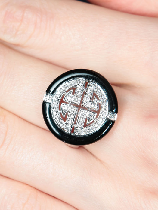 Bague 52 Bague Motif chinois Onyx Diamants 58 Facettes