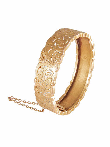 Bracelet Bracelet Rigide Ajouré, Décor Fleurs & Feuillages, Or Jaune, Fin XIXe Siècle 58 Facettes