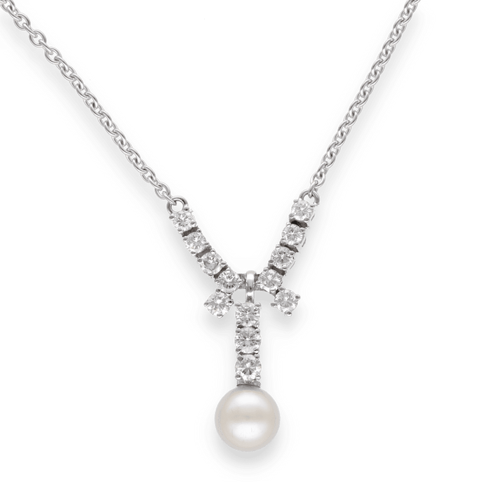 Collier Collier Pendentif or gris 18k avec diamants brillants et perle de culture de 8 mm. 58 Facettes