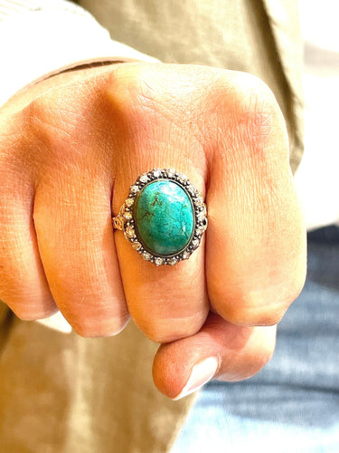 Bague Bague or argent turquoise diamants 58 Facettes