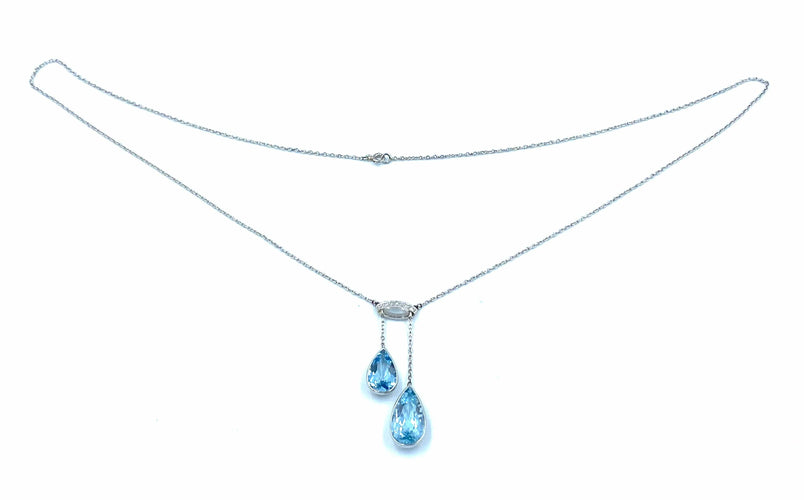 Collier Collier Lavallière Diamants Aigues-marines 58 Facettes