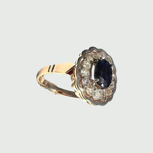 Bague BAGUE EN OR 18 KT PÉRIODE ART DÉCO 1930-35 avec DIAMANTS ET SAPHIR 58 Facettes Q715A (806)