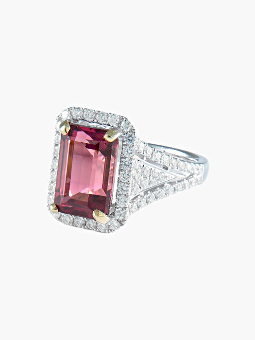 Bague 52 Bague Tourmaline rose Diamants 58 Facettes