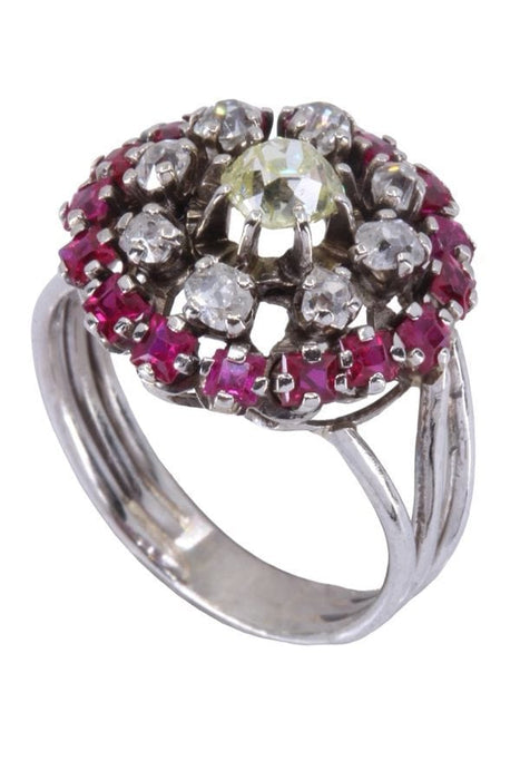 Bague 57 BAGUE OR BLANC RUBIS ET DIAMANTS 58 Facettes 018611