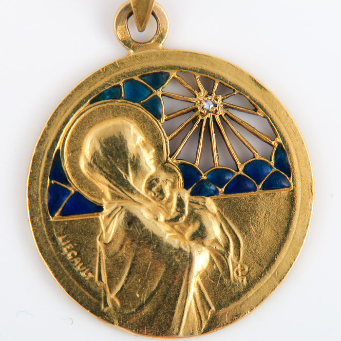 Pendentif Médaille Art Nouveau Liegault diamant et émail plique à jour 58 Facettes