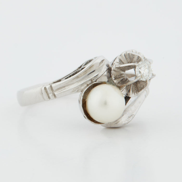 Bague 54 Bague Or blanc Perle Diamant 58 Facettes REF 6010/16