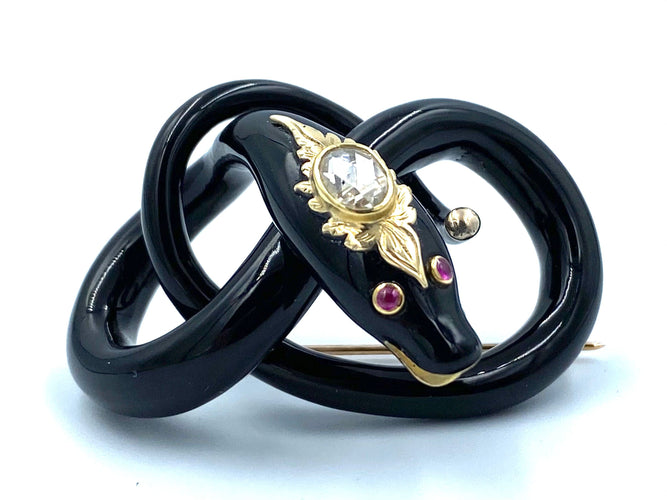 Broche Broche 19ème, or jaune, émail et diamant 58 Facettes