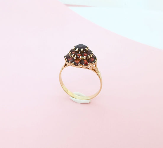 Bague 54.5 Bague Fleur Grenats Or Jaune 58 Facettes AA 1485