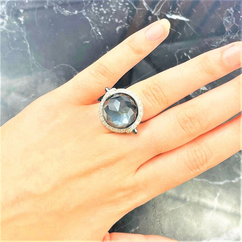 Bague 52 Bague en Or blanc, Pierre Noire & Diamants 58 Facettes 20400000642