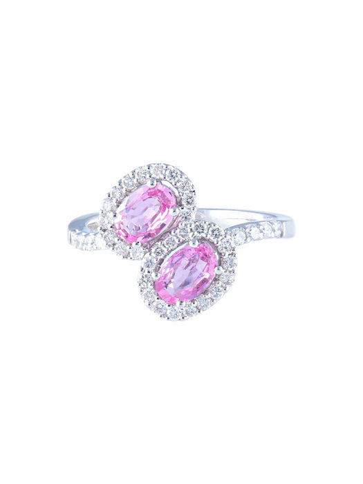 Bague 52 Bague Toi & Moi Saphirs roses Diamants 58 Facettes