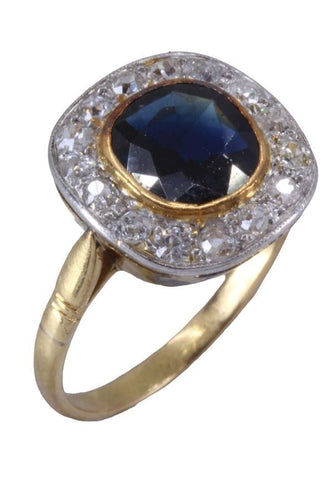 Bague 54 BAGUE ANCIENNE MARGUERITE SAPHIR ET DIAMANTS 58 Facettes 081061