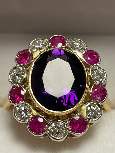 Bague 55 Bague ovale festonnée Améthyste Diamants Rubis 58 Facettes