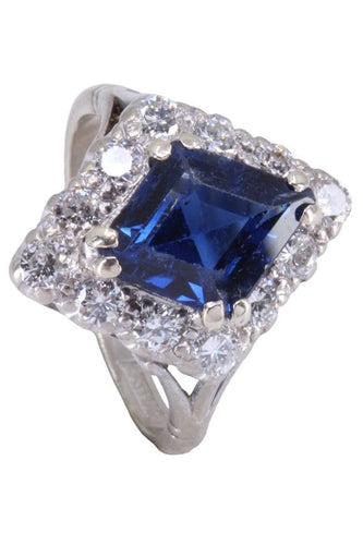 Bague BAGUE SAPHIR ET DIAMANTS ANNÉES 50' 58 Facettes 072031