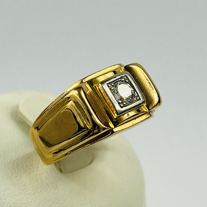Bague 58.5 Chevalière or et platine avec diamant 58 Facettes 20400000811
