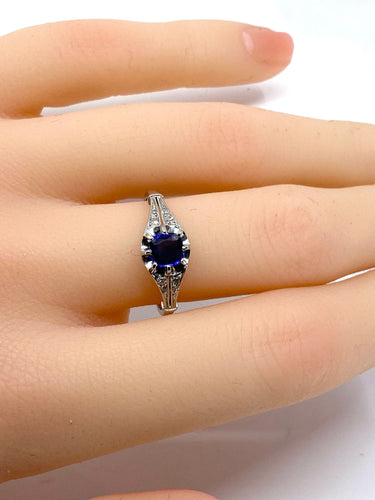 Bague Bague 1900 Platine Saphir et Diamants 58 Facettes