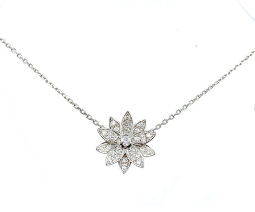 VAN CLEEF & ARPELS necklace. Lotus Pendant Necklace in white gold and diamonds 58 Facettes