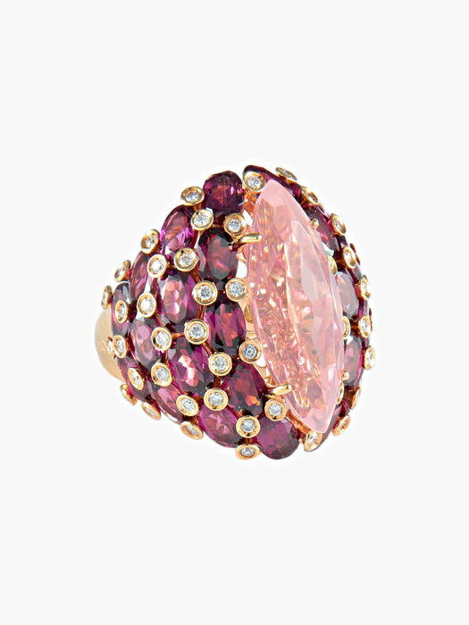 Bague 52 Bague Quartz rose Tourmalines Diamants 58 Facettes