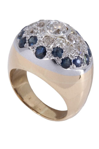 Bague 48 BAGUE DÔME ANCIENNE SAPHIRS ET DIAMANTS 58 Facettes 066301