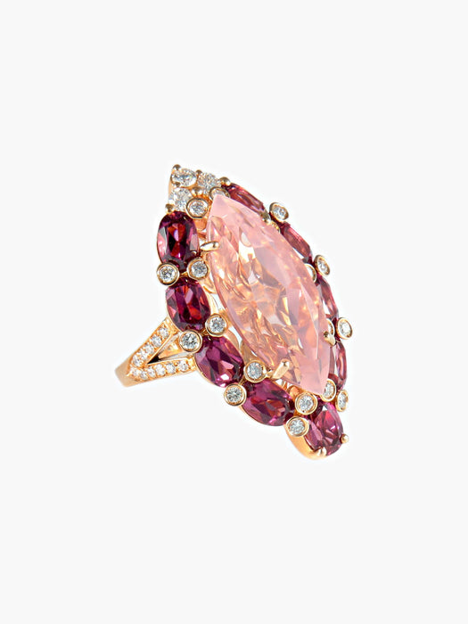 Bague 52 Bague Quartz rose Tourmalines Diamants 58 Facettes