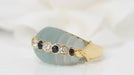 Ring 51 Yellow gold bangle ring with sapphires and diamonds on green quartz 58 Facettes 30973